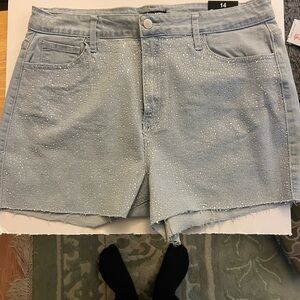 Women's Light Blue Sparkle Denim Shorts